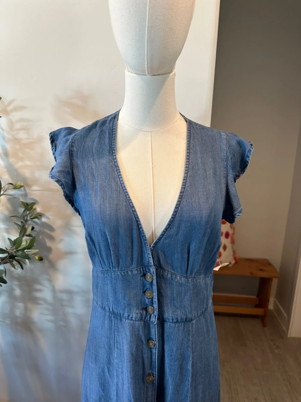 Marine Layer Camila Button Front Medium Wash Midi Dress New! - Picture 9 of 14